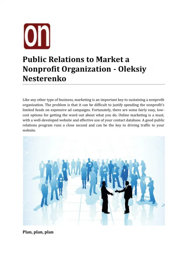 Public Relations to Market a Nonprofit Organization - Oleksiy Nesterenko