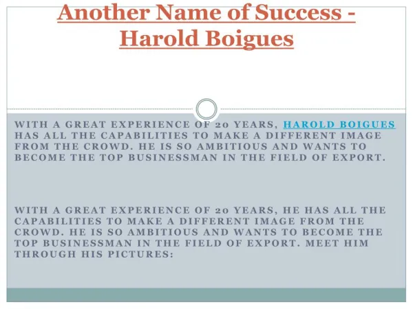 Another Name of Success - Harold Boigues