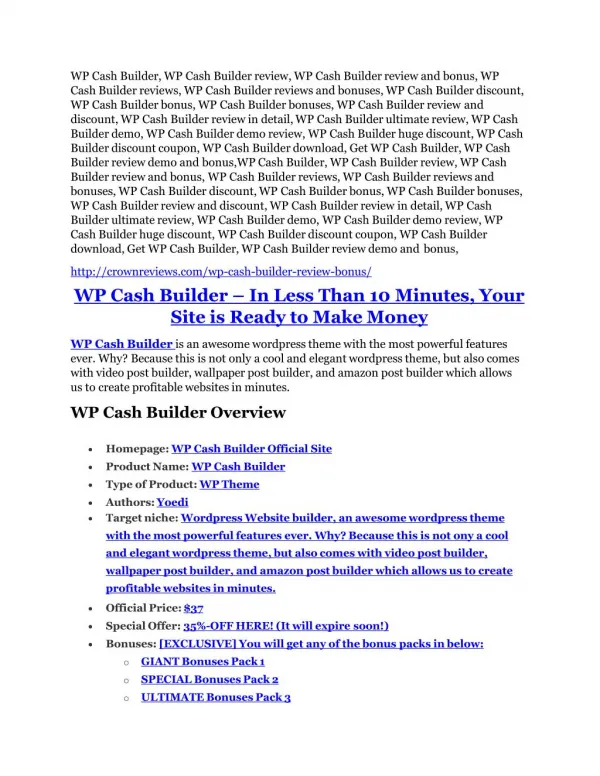 WP Cash Builder Review and Premium $14,700 Bonus