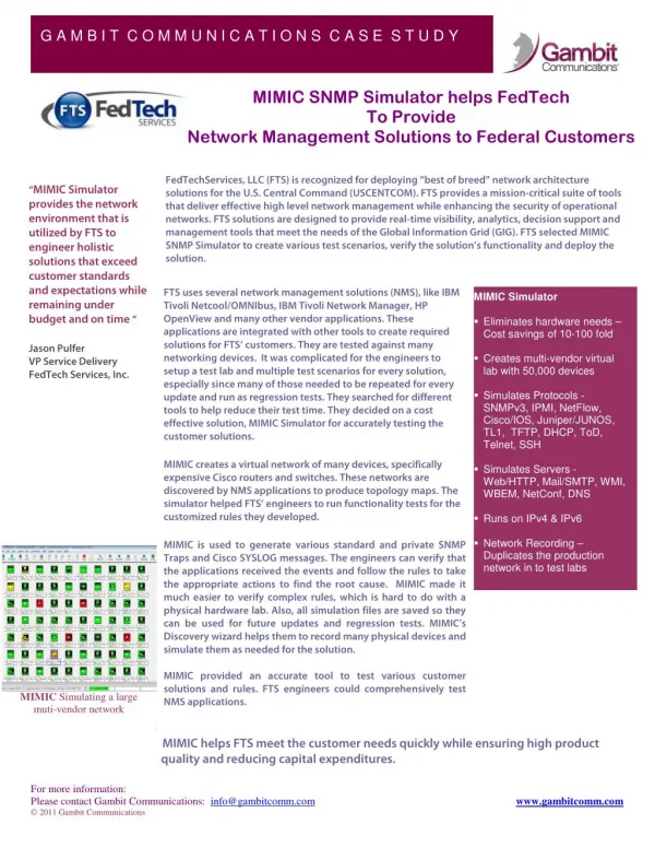MIMIC SNMP Simulator helps FedTech To Provide Network Management Solutions to Federal Customers