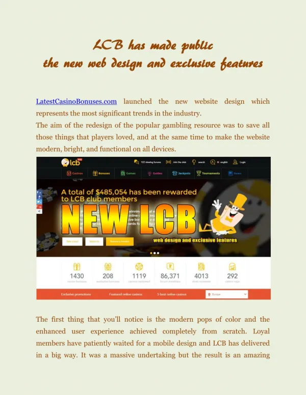 LCB has made public the new web design and exclusive features