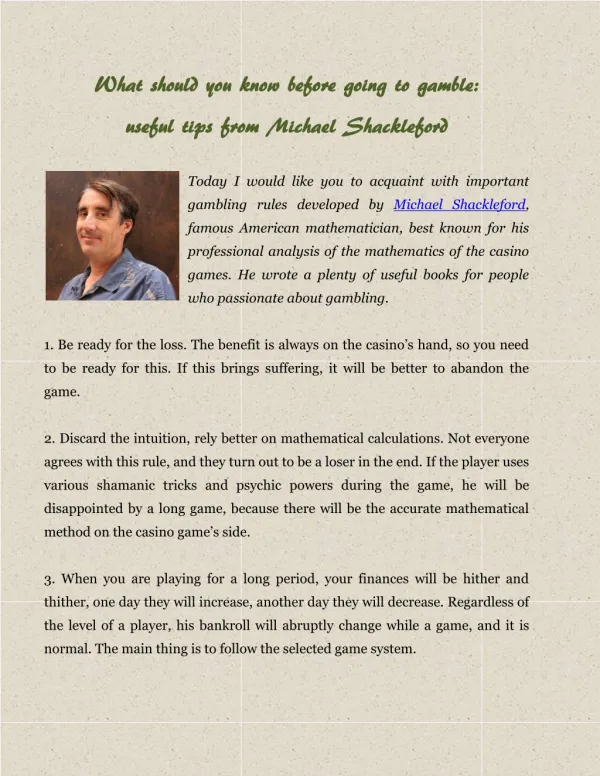 What should you know before going to gamble: useful tips from Michael Shackleford