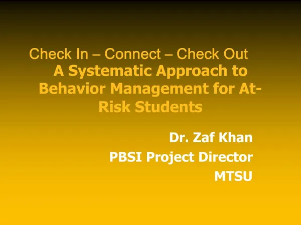 Check In Connect Check Out A Systematic Approach to Behavior Management for At-Risk Students