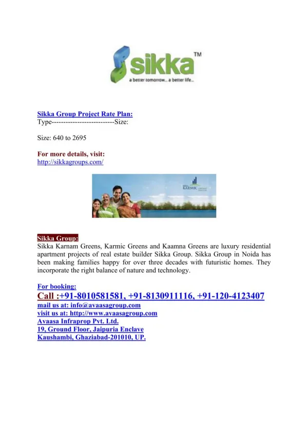 Sikka Group @ 91-8010581581 #@ 1, 2,3 BHK Flats in Noida