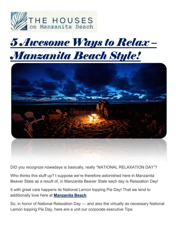5 Awesome Ways to Relax – Manzanita Beach Style!