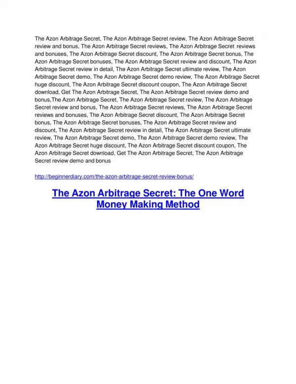The Azon Arbitrage Secret Detail Review and The Azon Arbitrage Secret $22,700 Bonus