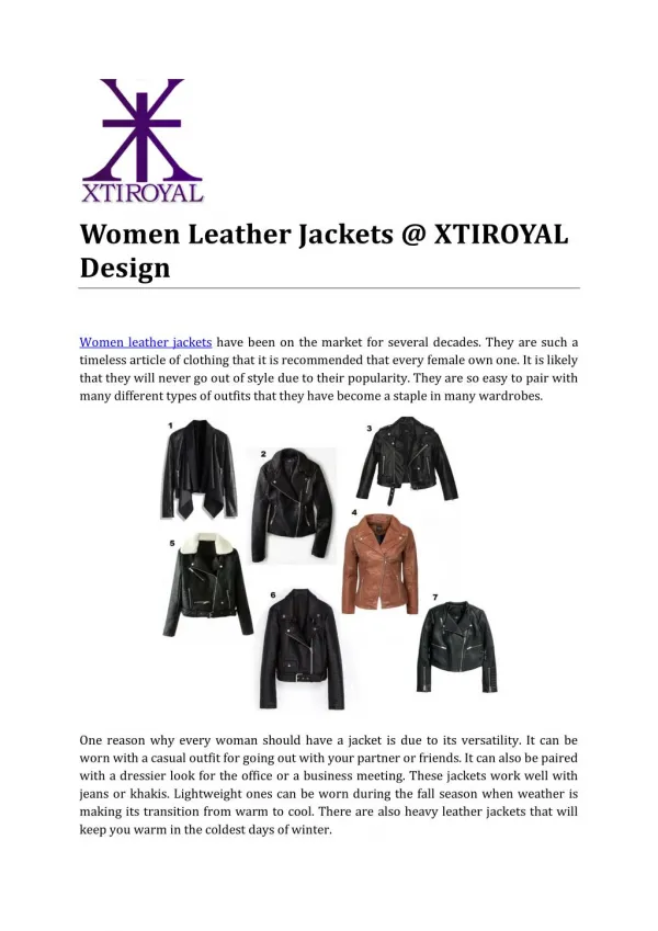 Women Leather Jackets @ XTIROYAL Design