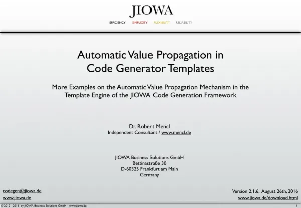 Automatic Value Propagation in Code Generator Templates