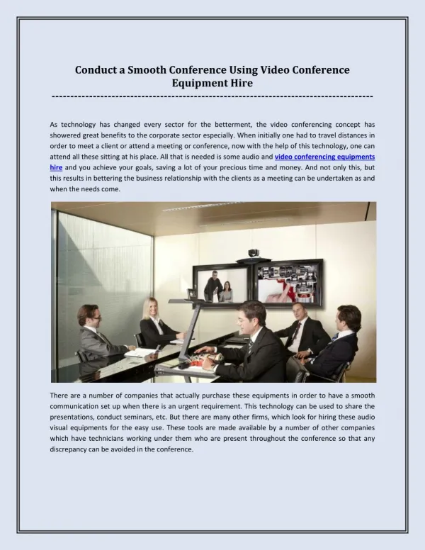Conduct a Smooth Conference Using Video Conference Equipment Hire