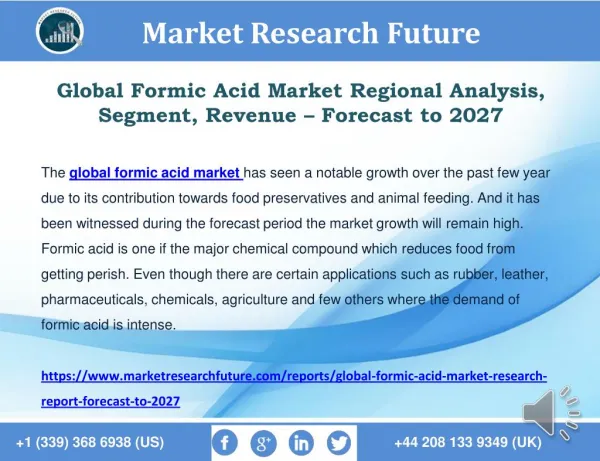 Global Formic Acid Market Size, Share, Segment, Strategy – Forecast to 2027