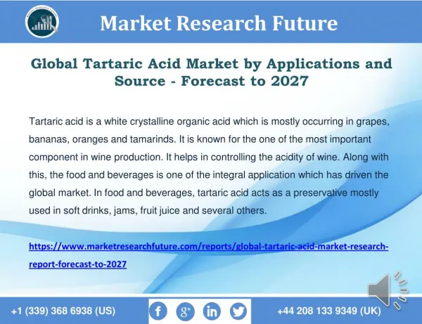 Global Tartaric Acid Market Size, Share, Growth, Strategy – Forecast to 2027