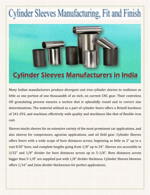 Cylinder Sleeves Manufacturing, Fit and Finish