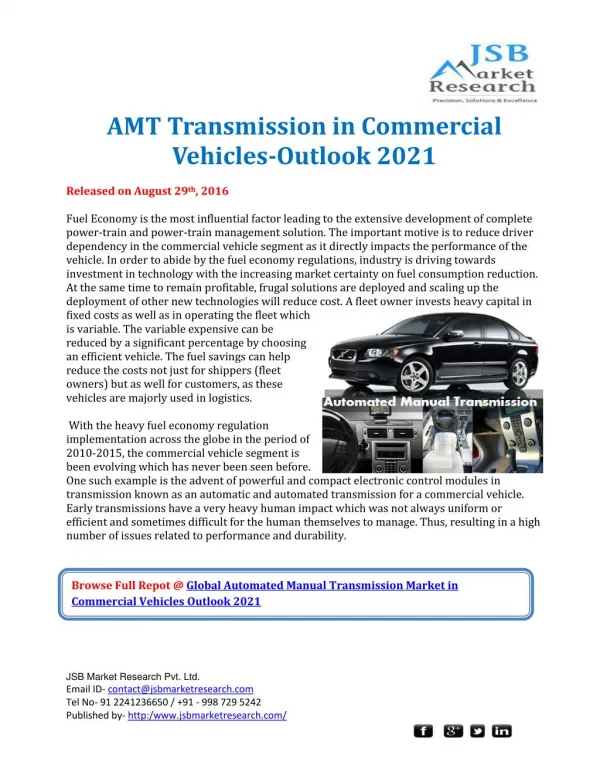 Global AMT Transmission in Commercial Vehicles Outlook 2021