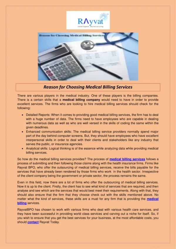 Reason for Choosing Medical Billing Services