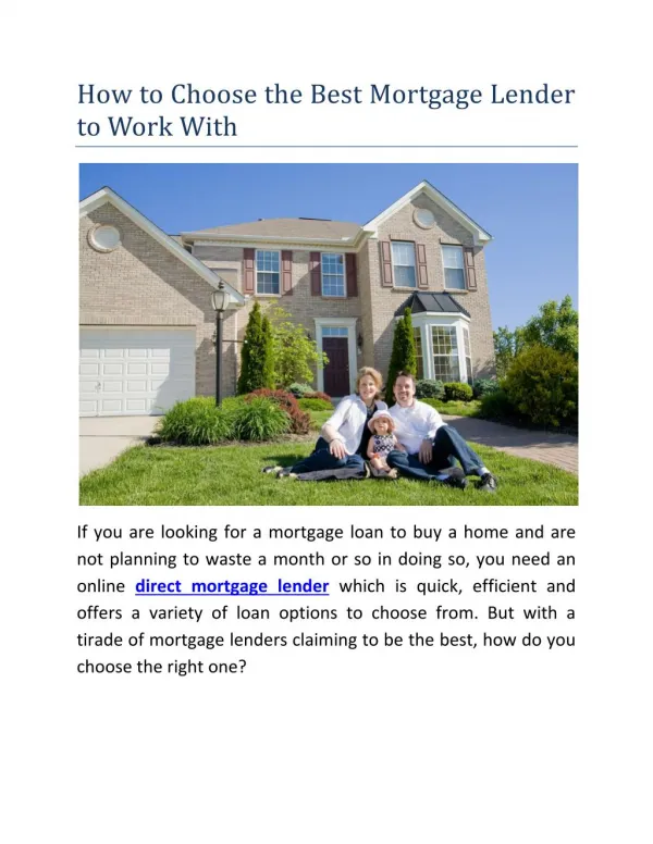 How to Choose the Best Mortgage Lender to Work With?