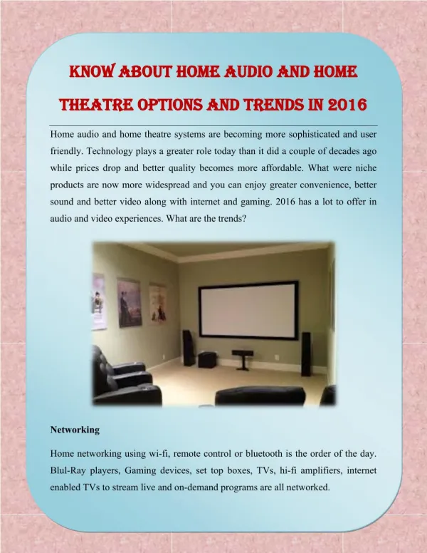 Know About Home Audio and Home Theatre Options and Trends in 2016