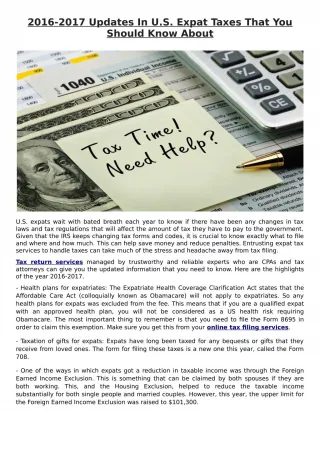 2016-2017 Updates In U.S.Expat Taxes That You Should Know About - slide 1
