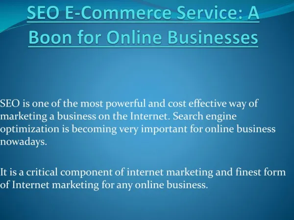 SEO & E-Commerce Services Benefits For Online Business