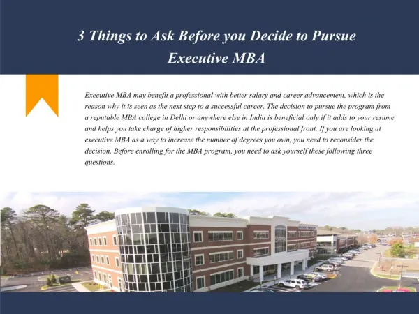 3 Things to Ask Before you Decide to Pursue Executive MBA