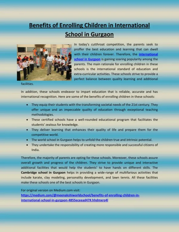 Benefits of enrolling children in international school in gurgaon