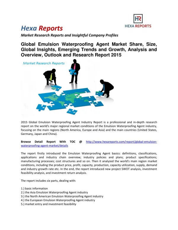 Emulsion Waterproofing Agent Market Share, Size, Overview, Outlook and Research Report 2015