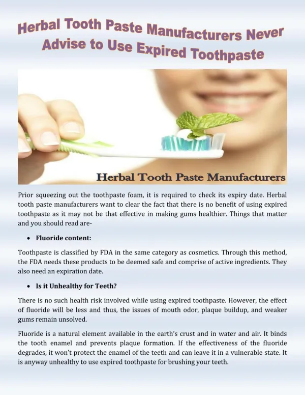 Herbal Tooth Paste Manufacturers Never Advise to Use Expired Toothpaste