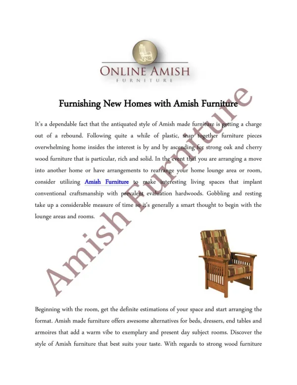 Furnishing New Homes with Amish Furniture