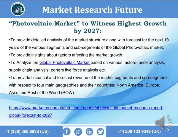 Photovoltaic Market: 2016 World Market Outlook and Forecast up to 2027