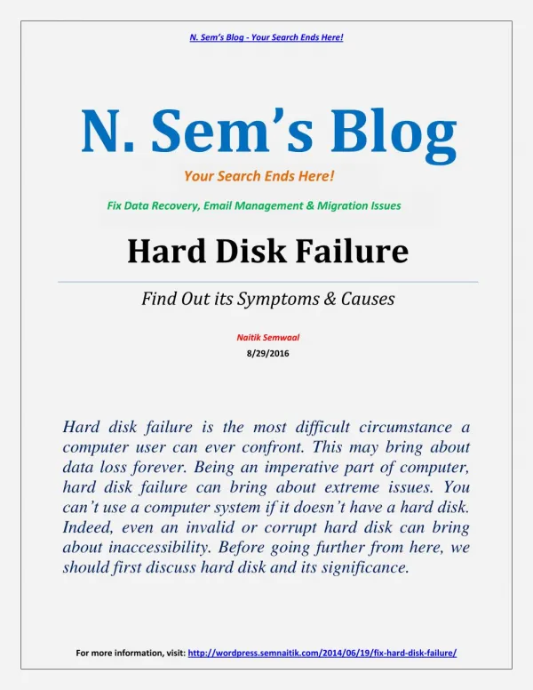 Hard Disk Failure - Find Out its Symptoms & Causes