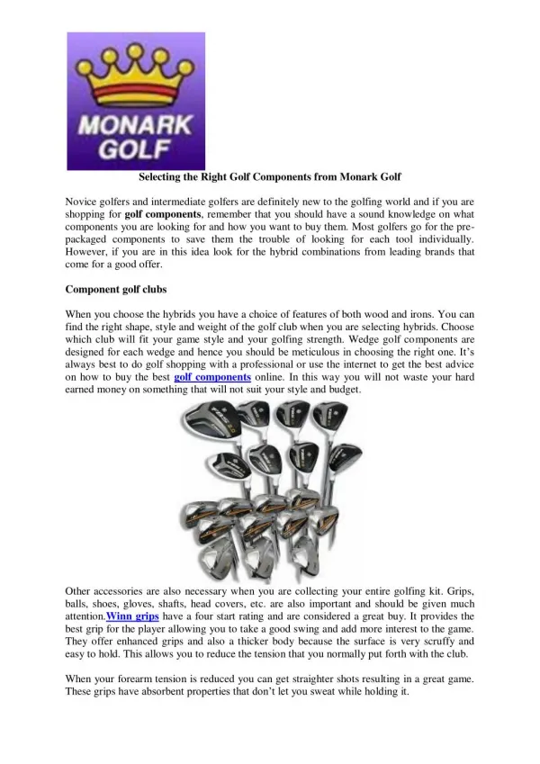 Selecting the Right Golf Components from Monark Golf