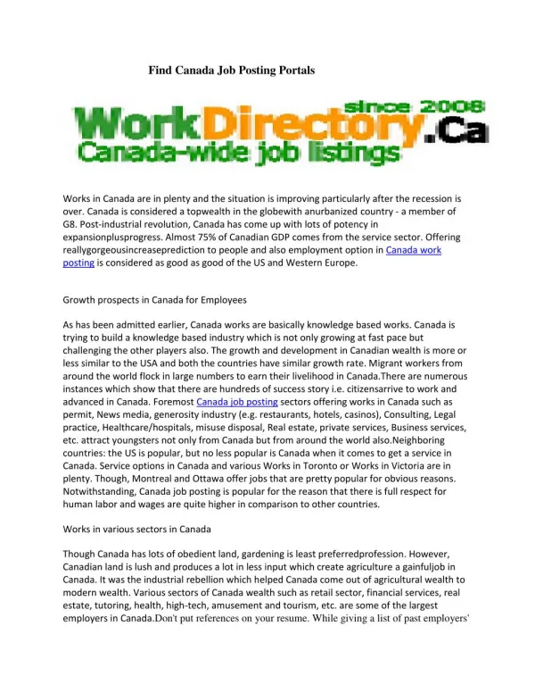 Find Canada Job Posting Portals