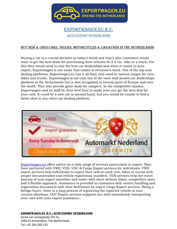 ExportWagen.eu - Auto Export and Used Vehicles Platform Netherlands