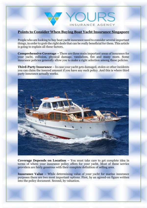 Points to Consider When Buying Boat Yacht Insurance Singapore