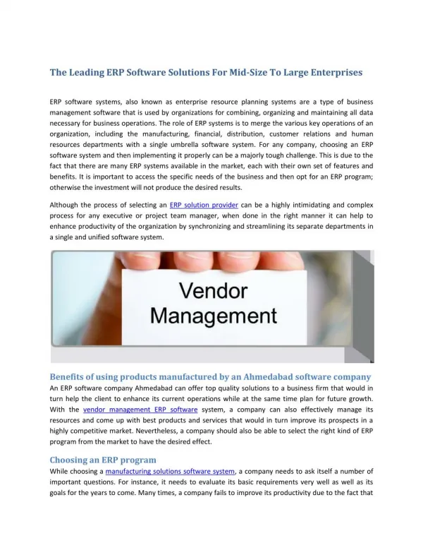 The Leading ERP Software Solutions For Mid-Size To Large Enterprises