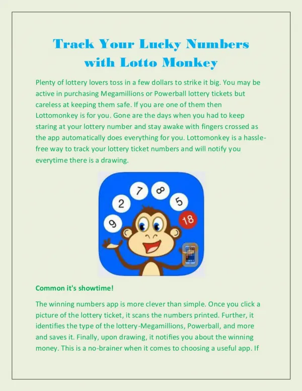 Track Your Lucky Numbers with Lotto Monkey
