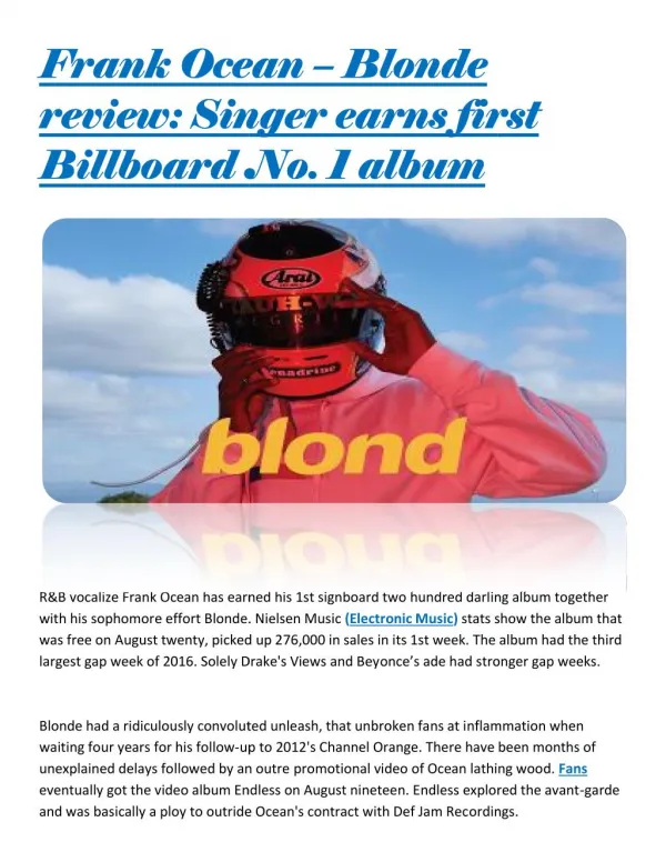 Frank Ocean – Blonde review: Singer earns first Billboard No. 1 album