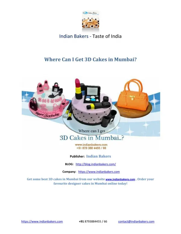 3D Cakes in Mumbai/ Designer Cakes in Mumbai- Indianbakers.com