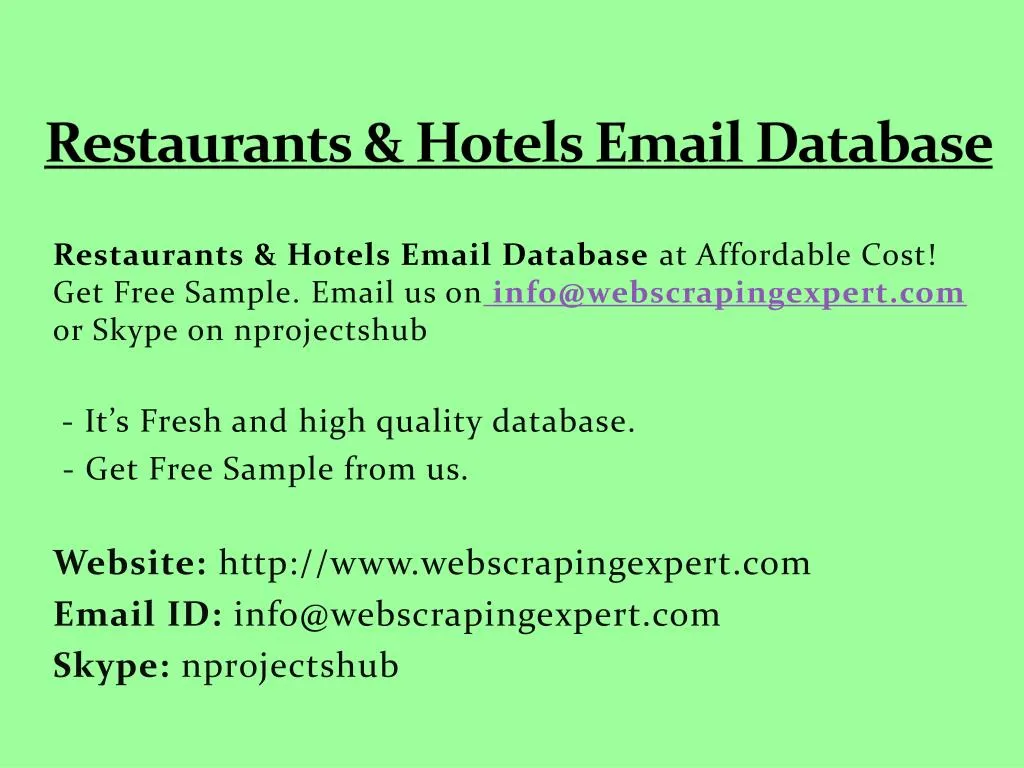 restaurants hotels email database