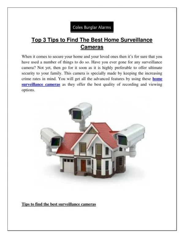 Top 3 Tips to Find The Best Home Surveillance Cameras