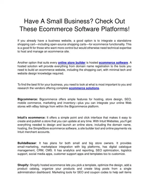 Have A Small Business? Check Out These Ecommerce Software Platforms!