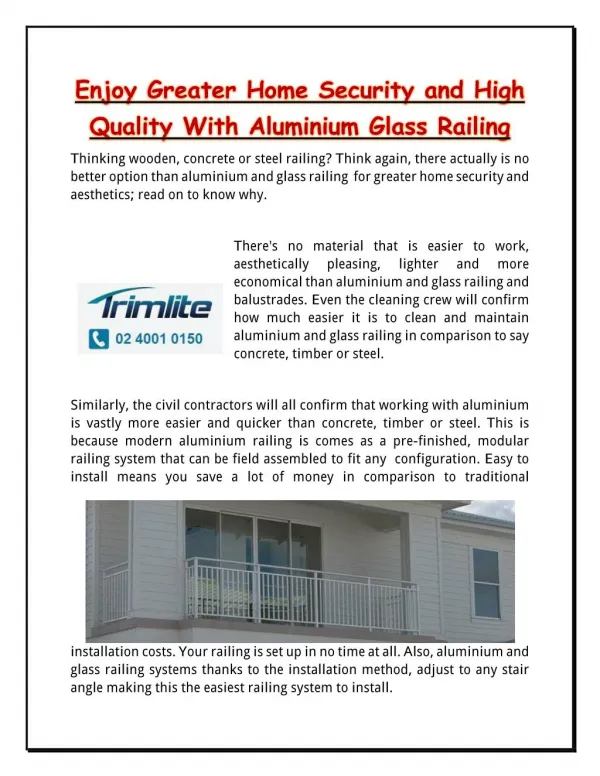 Enjoy Greater Home Security and High Quality With Aluminium Glass Railing