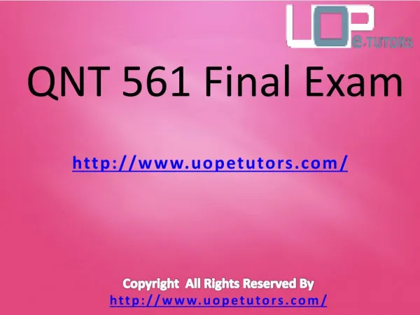 QNT 561 Final Exam - QNT 561 Final Exam Questions and Answers - UOP E Tutors