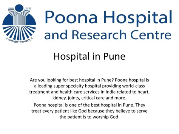 Best hospital in Pune - Poona Hospital & Research Centre | Health care services
