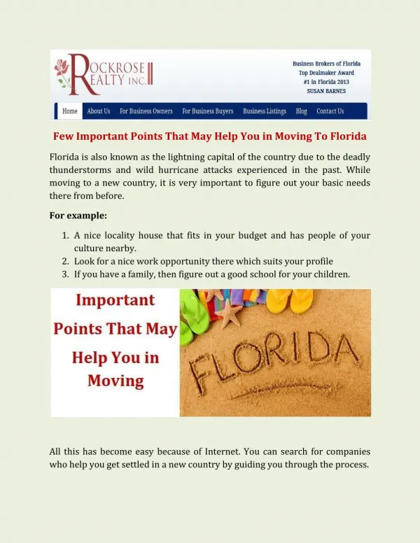 Few Important Points That May Help You in Moving To Florida | Floridabusinesses.net