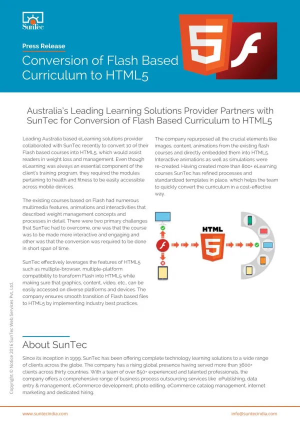 Australia’s Leading Learning Solutions Provider Partners with SunTec for Conversion of Flash Based Curriculum to HTML5
