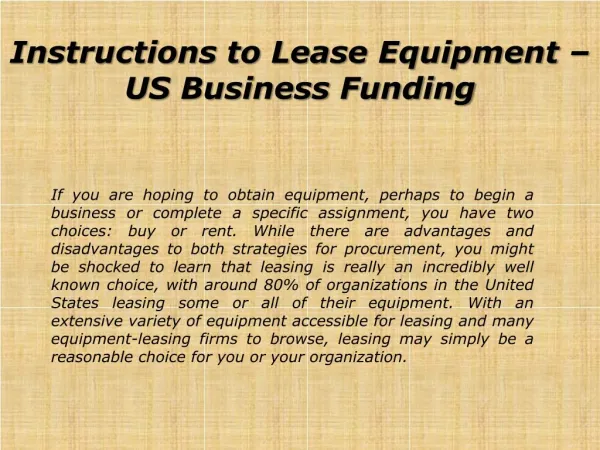 Instructions to Lease Equipment | US Business Funding