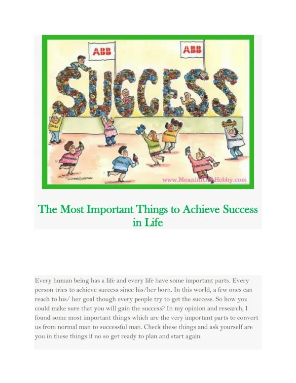 Six steps to achieve Success | Meaning Of A Hobby