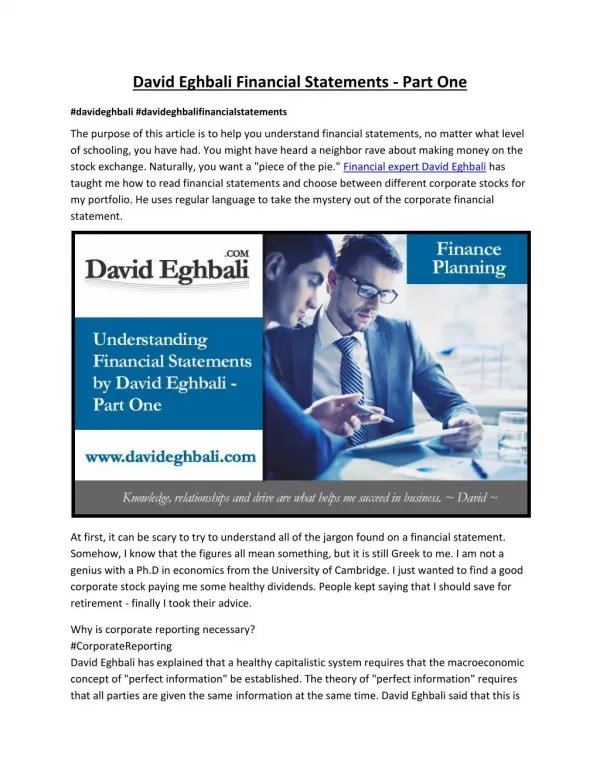 David Eghbali’s Part-1 Financial Statements