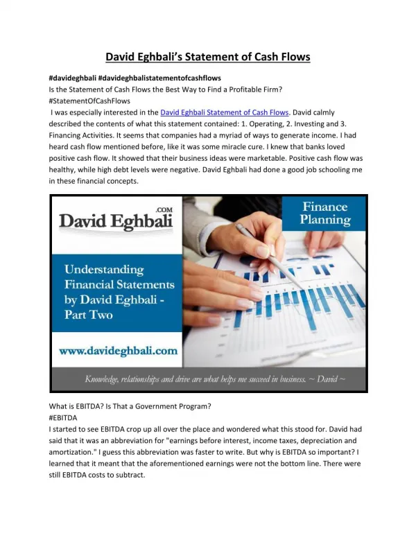 David Eghbali’s Statement of Cash Flows