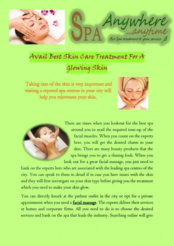 Avail Best Skin Care Treatment For A Glowing Skin